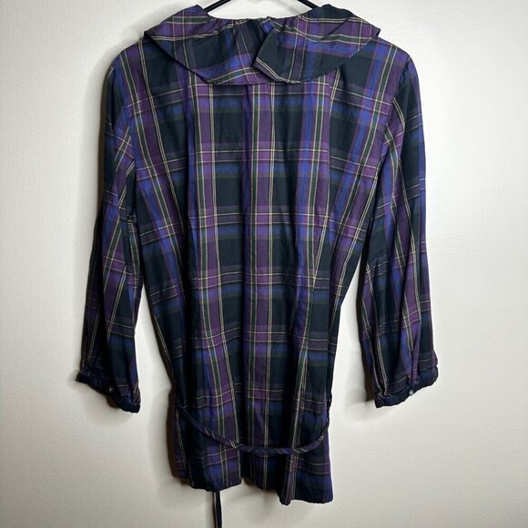 Lauren Ralph Lauren Button Up Blouse Sz L Purple Plaid Ruffle Preppy Academia - Picture 9 of 11